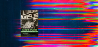 Replayed book on pixelated background
