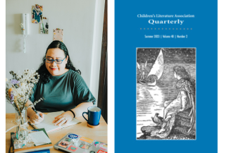 Author photo of Gabriela Lee and the cover art for Children's LIterature Association Quarterly